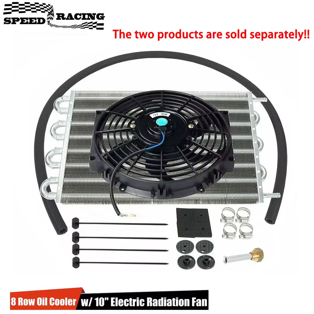 Universal 8 Row Aluminum Transmission Radiator Oil Cooling / 10 Inch 12V Car Air Conditioning Electronic Slim Fan Cool Kit