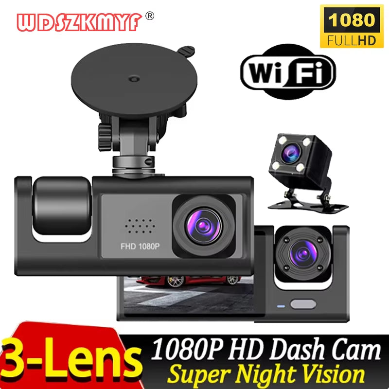 3 Lens Dash Cam for Car Front and Rear Camera 1080P Video Recorder Wifi Dashcam Black Box Car DVR Rear View Camera Car Accessory