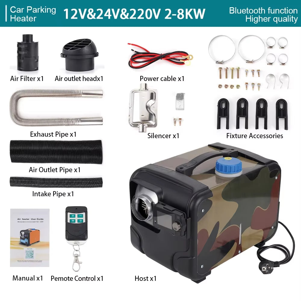 12V 24V 220V Car Air Parking Heater Set Camouflage Model 2-8KW with Bluetooth and Voice Playback Function for Ship RV Truck