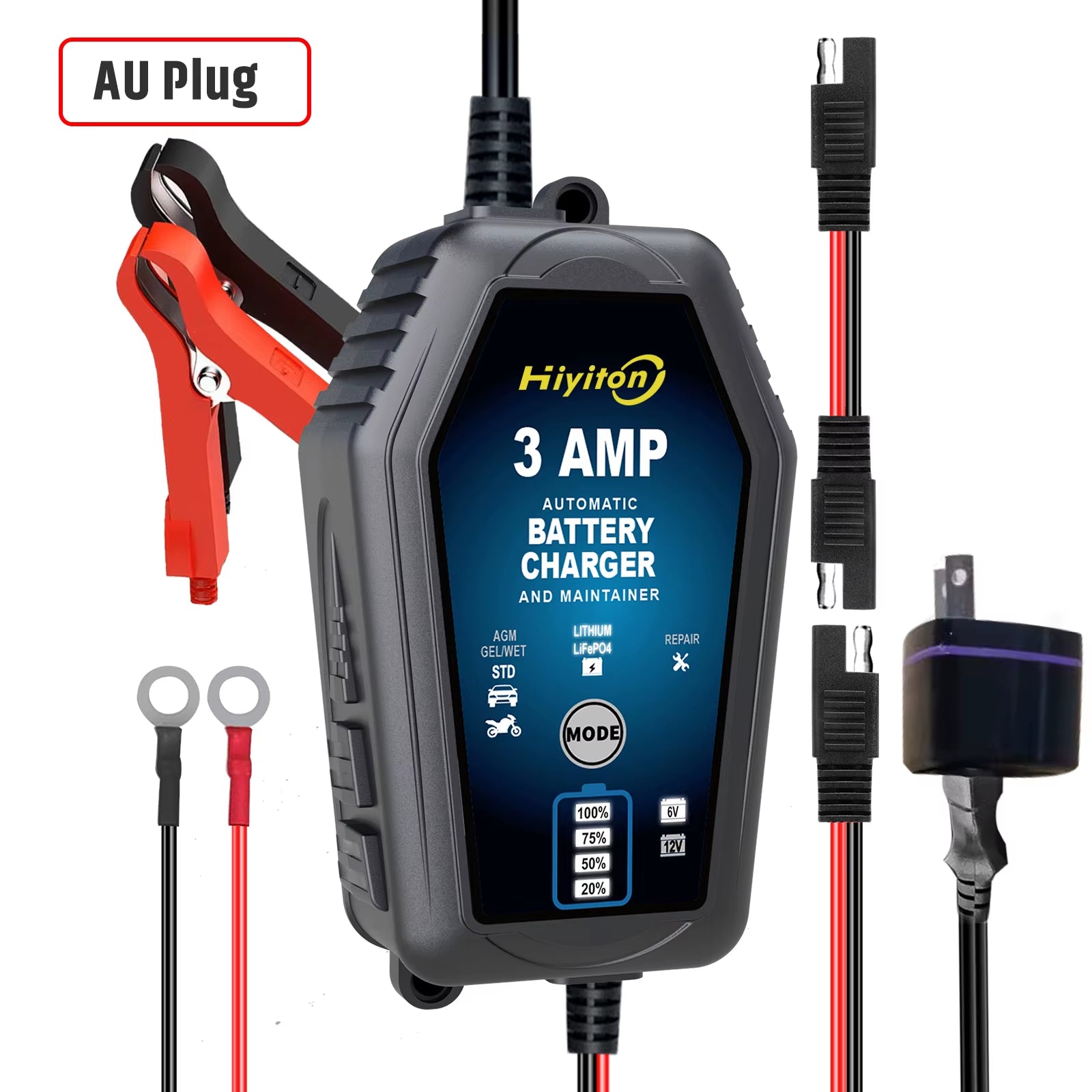 6V 12V 3000Ma Car Smart Battery Charger for Lithium Lifepo4 Lead-Acid Battery Pluse Repair Charge Maintainer EU Stock